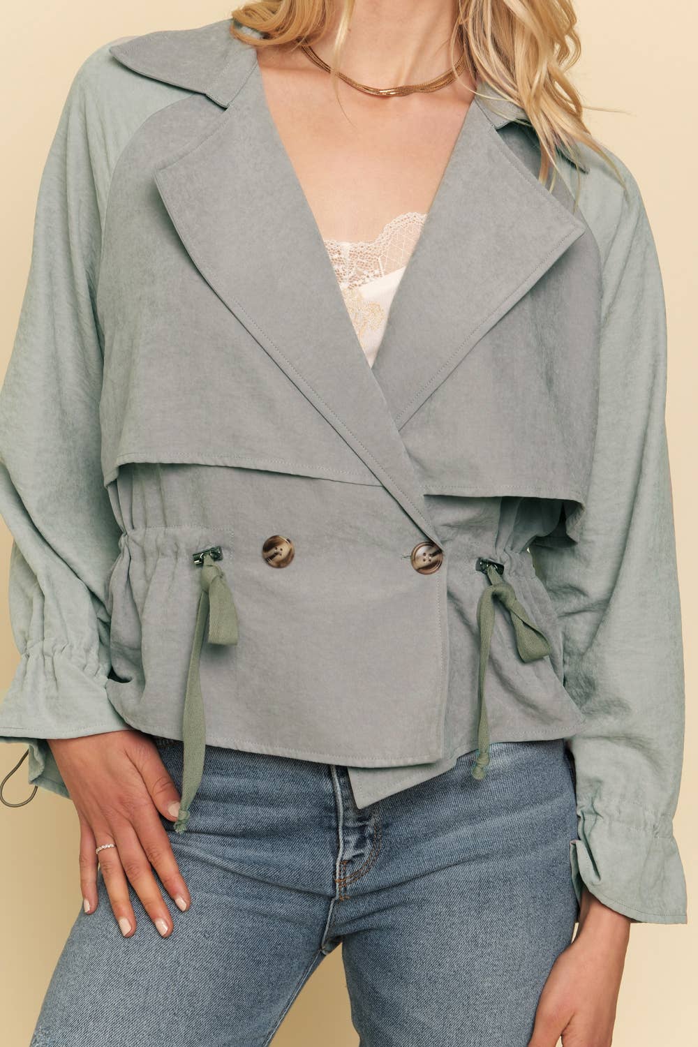 55918 Cropped Trench Jacket: Grey Multi / S