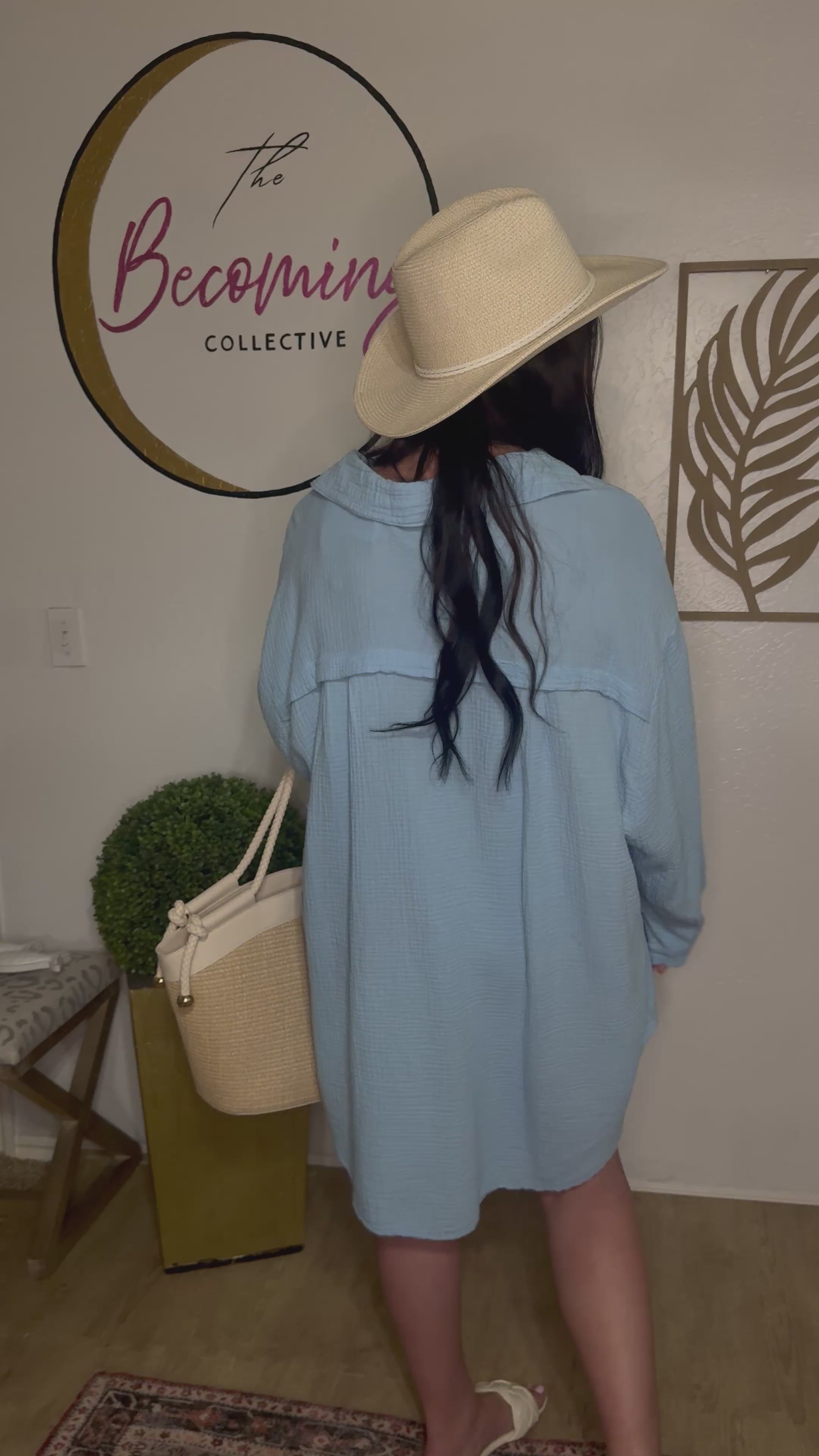 Blue Palm Trees Oversized Gauze Cotton Shirt